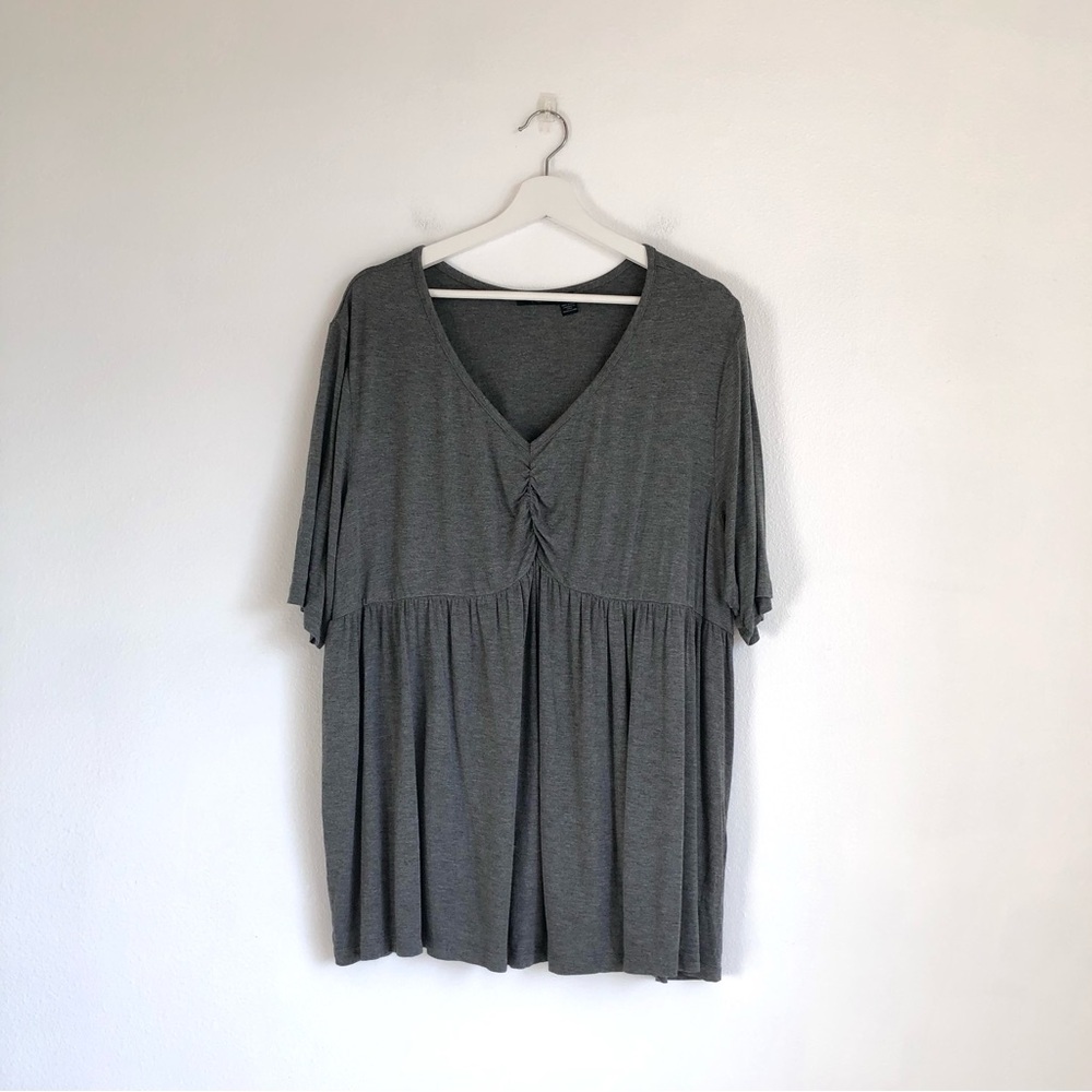 RDI Gray Babydoll Short Sleeve V-Neck Top Size 3X Neutral Feminine Casual